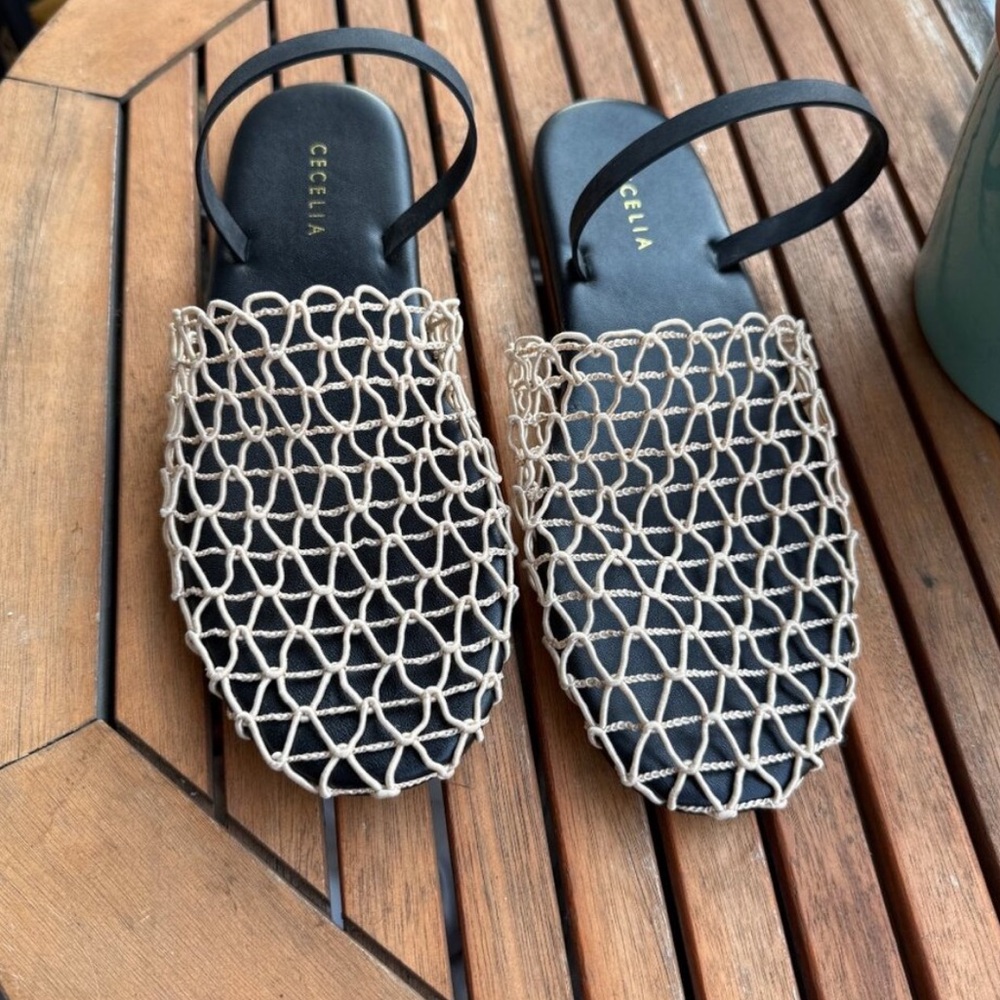 Cecelia New York Black and Cream Net Sandals
